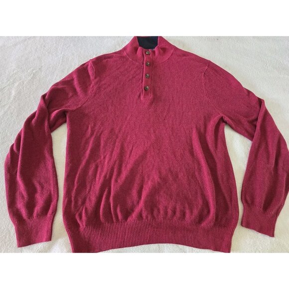 Brooks Brothers Mens Sweater Size Large Cotton Cashmere Red Collared - Picture 1 of 6